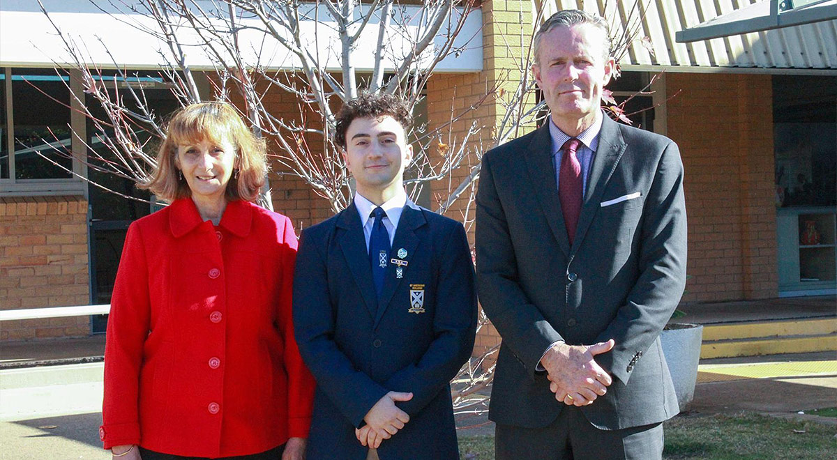 St Andrews College Future Pathways Leader Therese May, student Joshua Sammut and St Andrews College Marayong Principal Dr Stephen Kennaugh