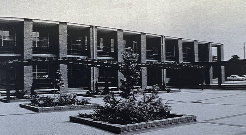 Historical image of the school building at St Andrews College Marayong