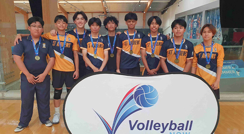 The St Andrews College Marayong boys volleyball team at a comp